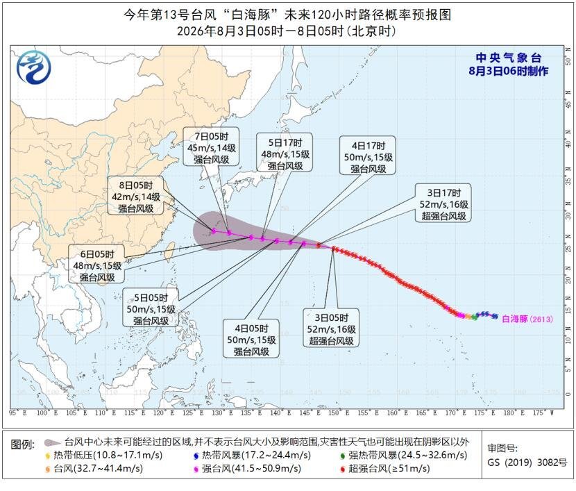 台风白海豚第13号台风“白海豚”最新预报-2026.8.3今年第13号台风“白海