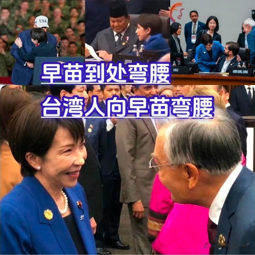 高市早苗一直弯着的腰终于挺直，因为台湾人会向她弯腰。本以为早苗是铁娘子，没想到她