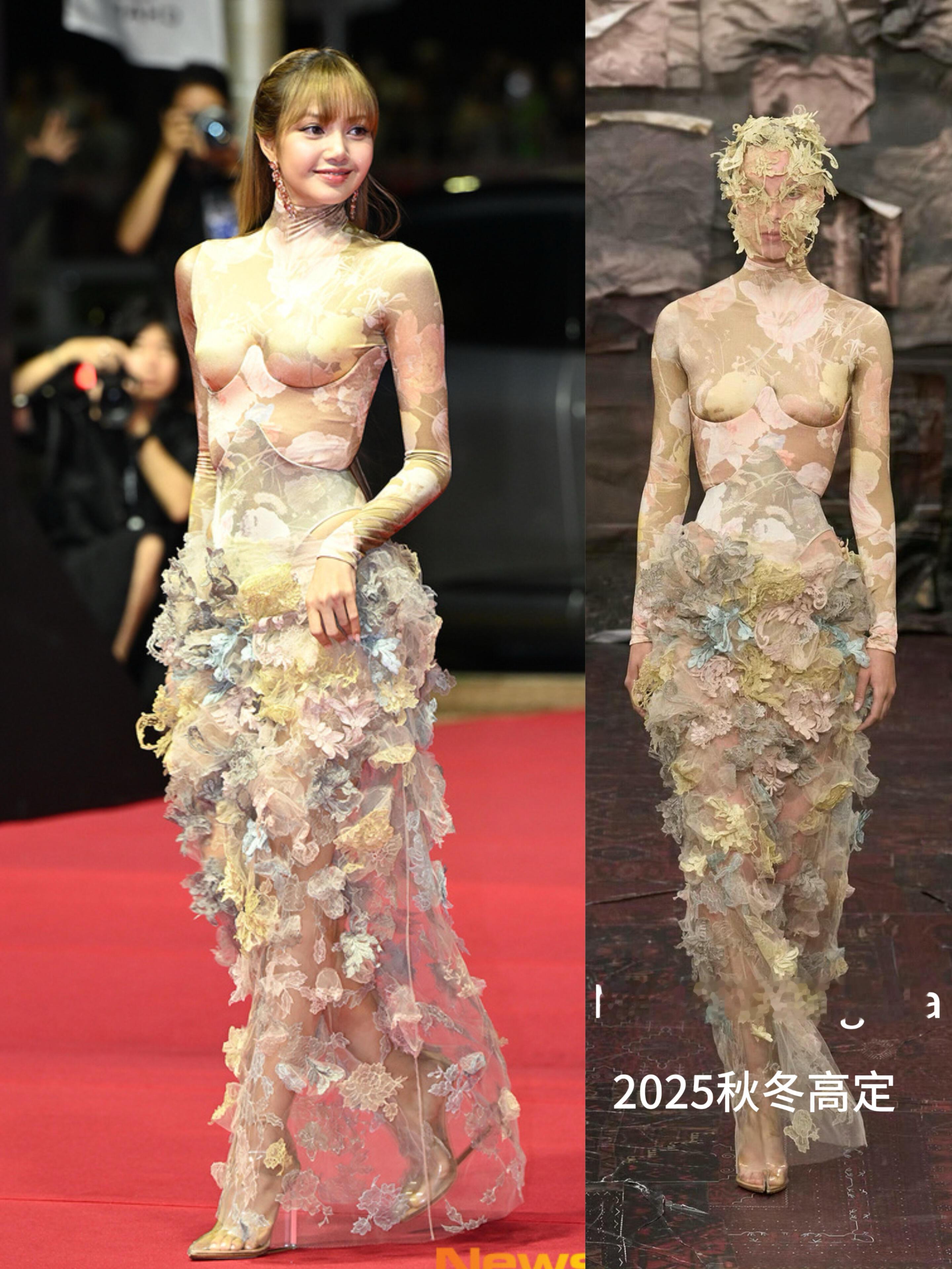 Lisa出席釜山国际电影节好痛的一套礼服超紧塑腰勒的骨头都痛吧估计都不能大口呼吸