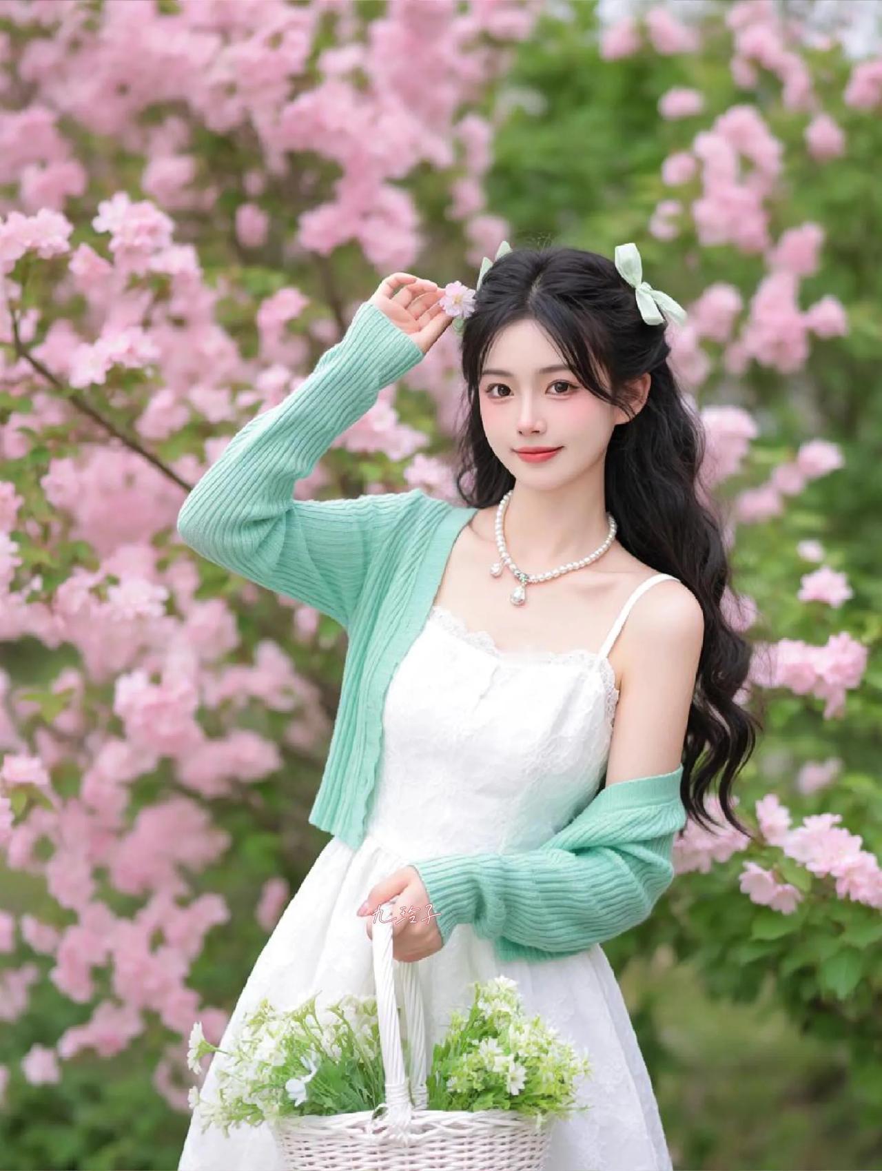 樱花树下少女轻抚发丝微笑如花樱花氛围感照片氛围感美少女