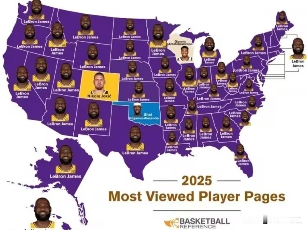 詹姆斯在NBA恐怖的影响力！美国47个州都成为被浏览次数最多的NBA球星！马上