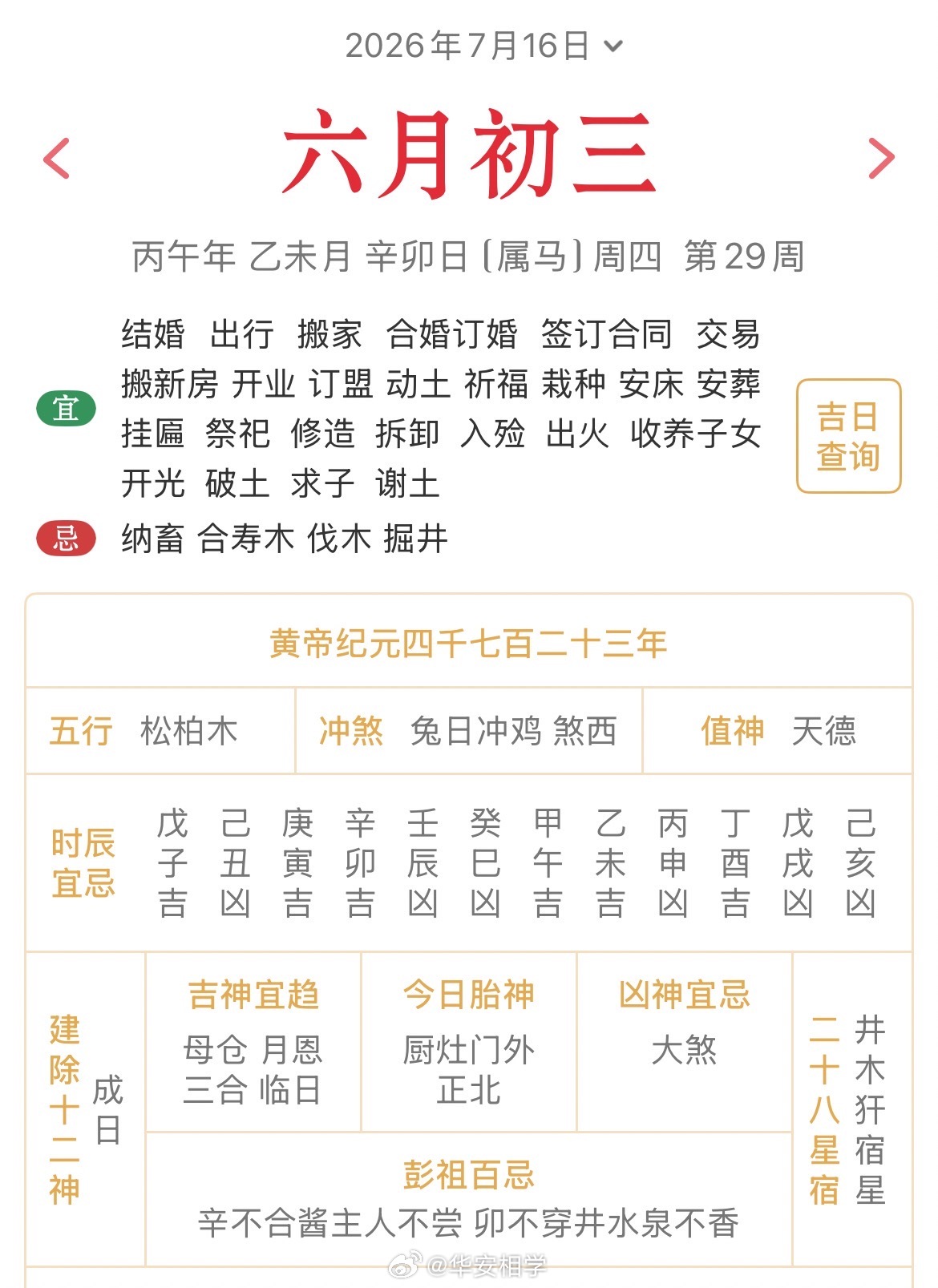 十二生肖每日简运仅供参考2026.7.16丙午年乙未月辛卯日辛卯天克地冲乙酉：