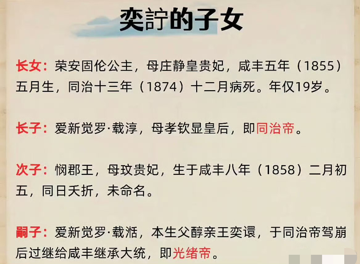咸丰帝奕詝的子女结局。