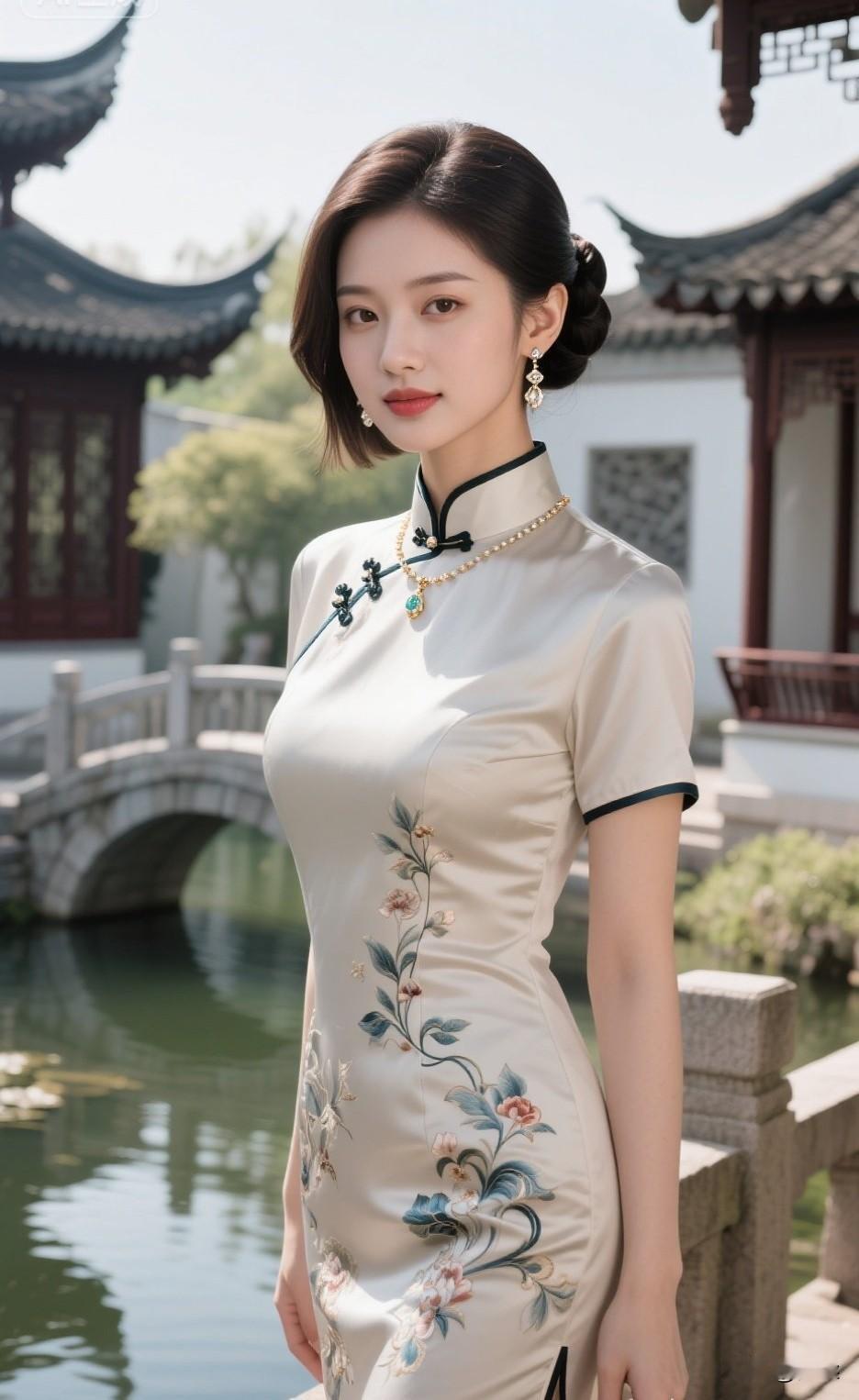 优雅旗袍，江南水乡，古典韵味旗袍修身，女明星旗袍装谁最美旗袍风服饰江南旗袍照