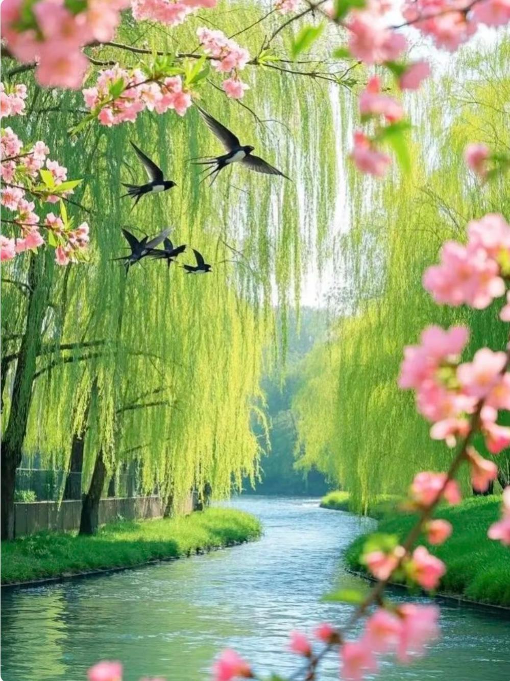 上联：春风慢吻花千树下联：秋月浅斟影万重