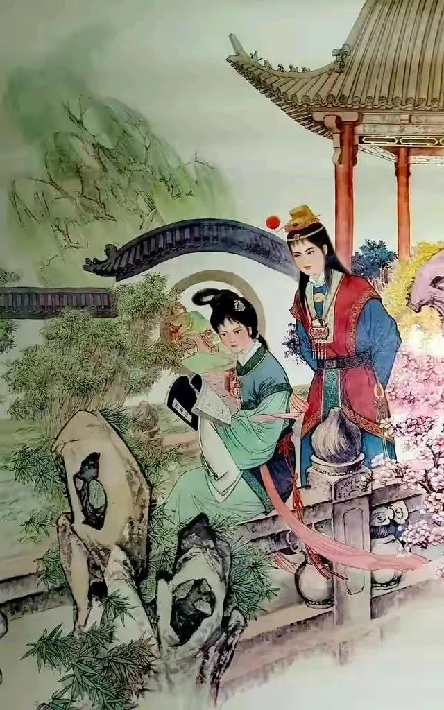 年画《贾宝玉和林黛玉》年画作品的回忆红楼梦年画欣赏