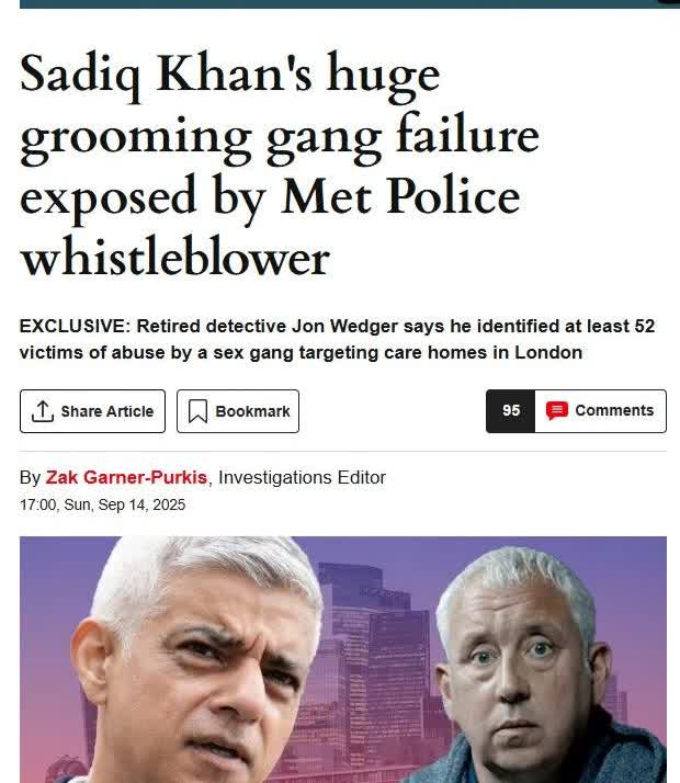 英国🇬🇧伦敦市长萨迪克·汗因掩盖伦敦性侵团伙真相面临辞职压力一位