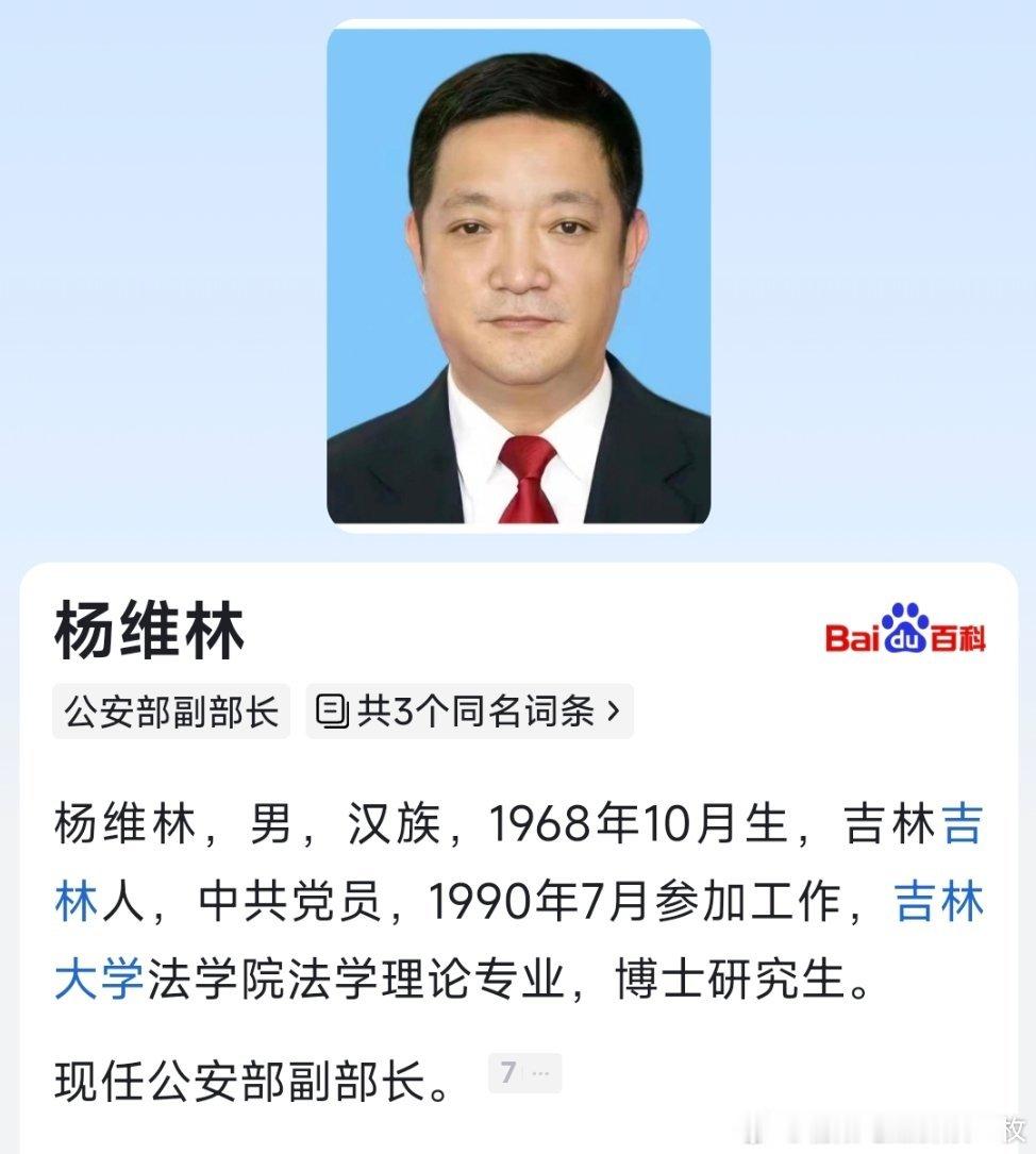 杨维林任公安部副部长。​​​
