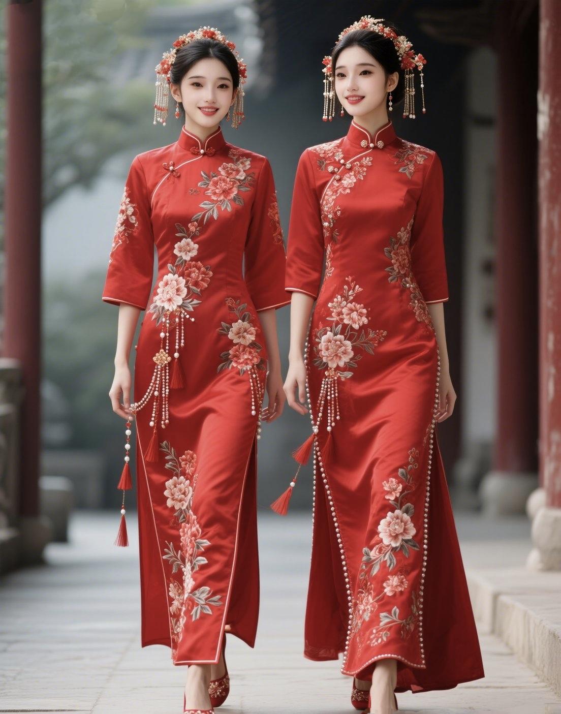 《一袭旗袍，裁尽江南春》素绫裁云，锦缎裁风盘扣绾住，江南半阙春浓斜襟裁