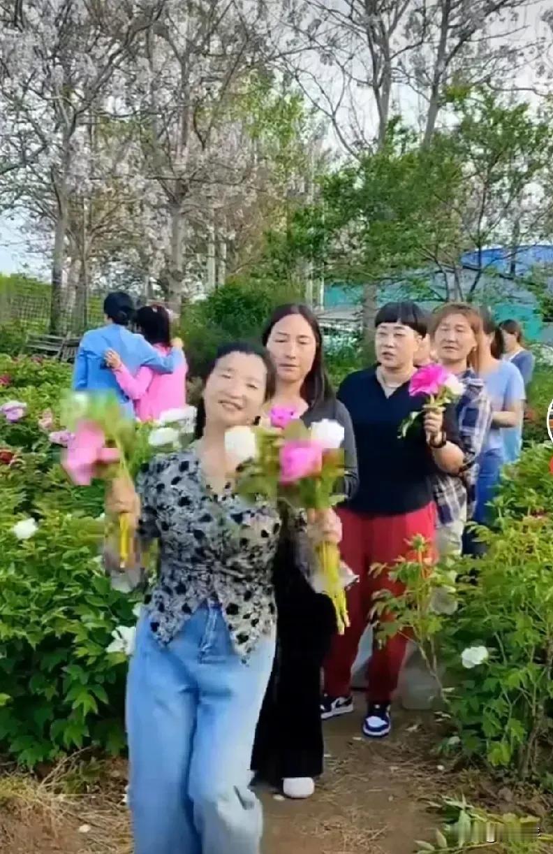 现在正是牡丹盛开的时候，一堆奇丑无比的大妈，摘下一朵朵牡丹拍照，喜笑颜开，真为她