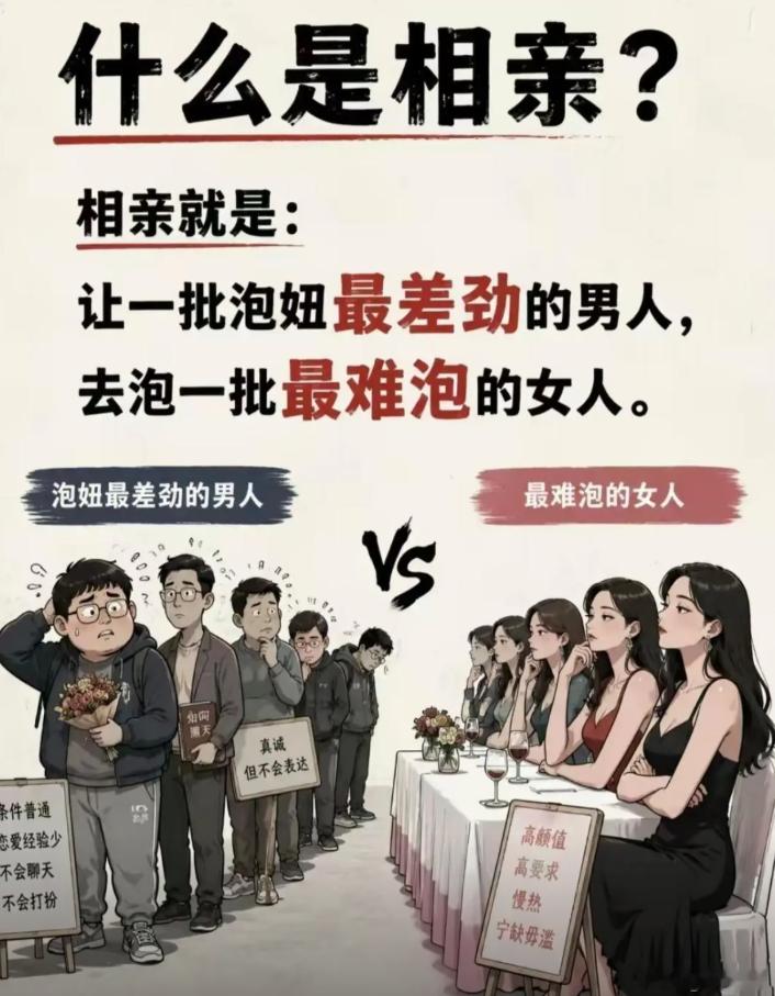 网上一张图把相亲本质讲得透透彻彻。说白了相亲，就是恋爱经验少、老实诚恳，却不太