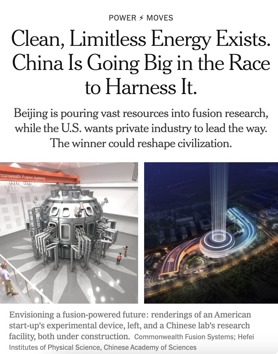 美媒：中国正在投入大量资源进行核聚变研究，而美国则希望由私营产业主导。核聚变