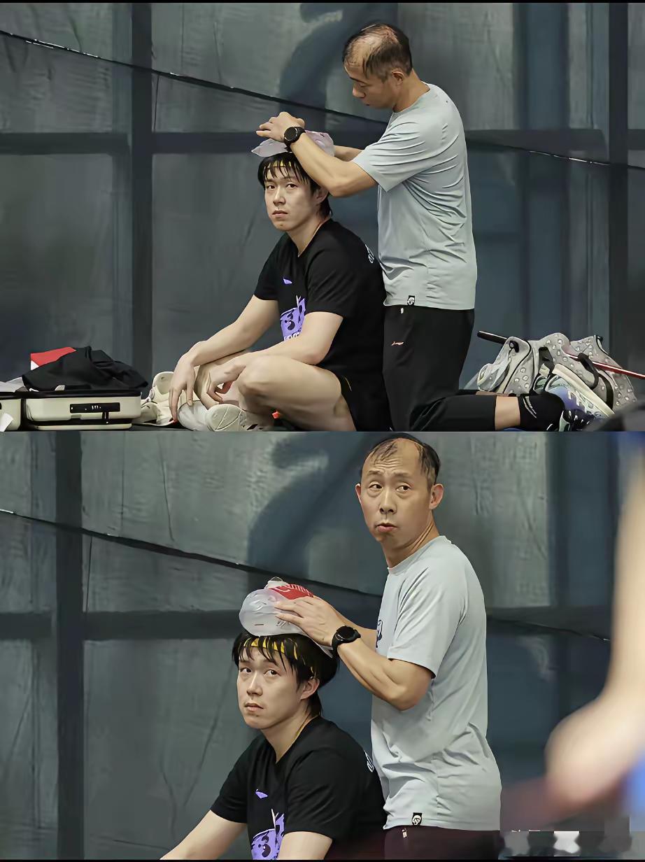 王楚钦这是怎么了？去了印度不光人潦草了，这冰袋也十分潦草，跟申裕斌以往顶的冰袋真