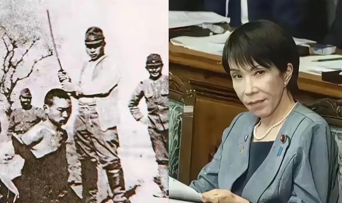 图片中正在行凶杀人的男子，名为高市正雄，他是二战期间的侵华日军，亦是高市早苗的祖