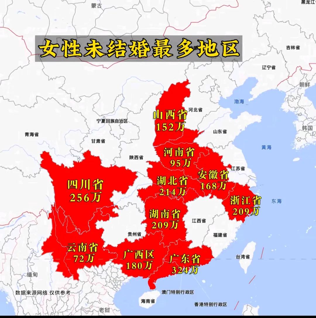 女性未结婚最多的地区。