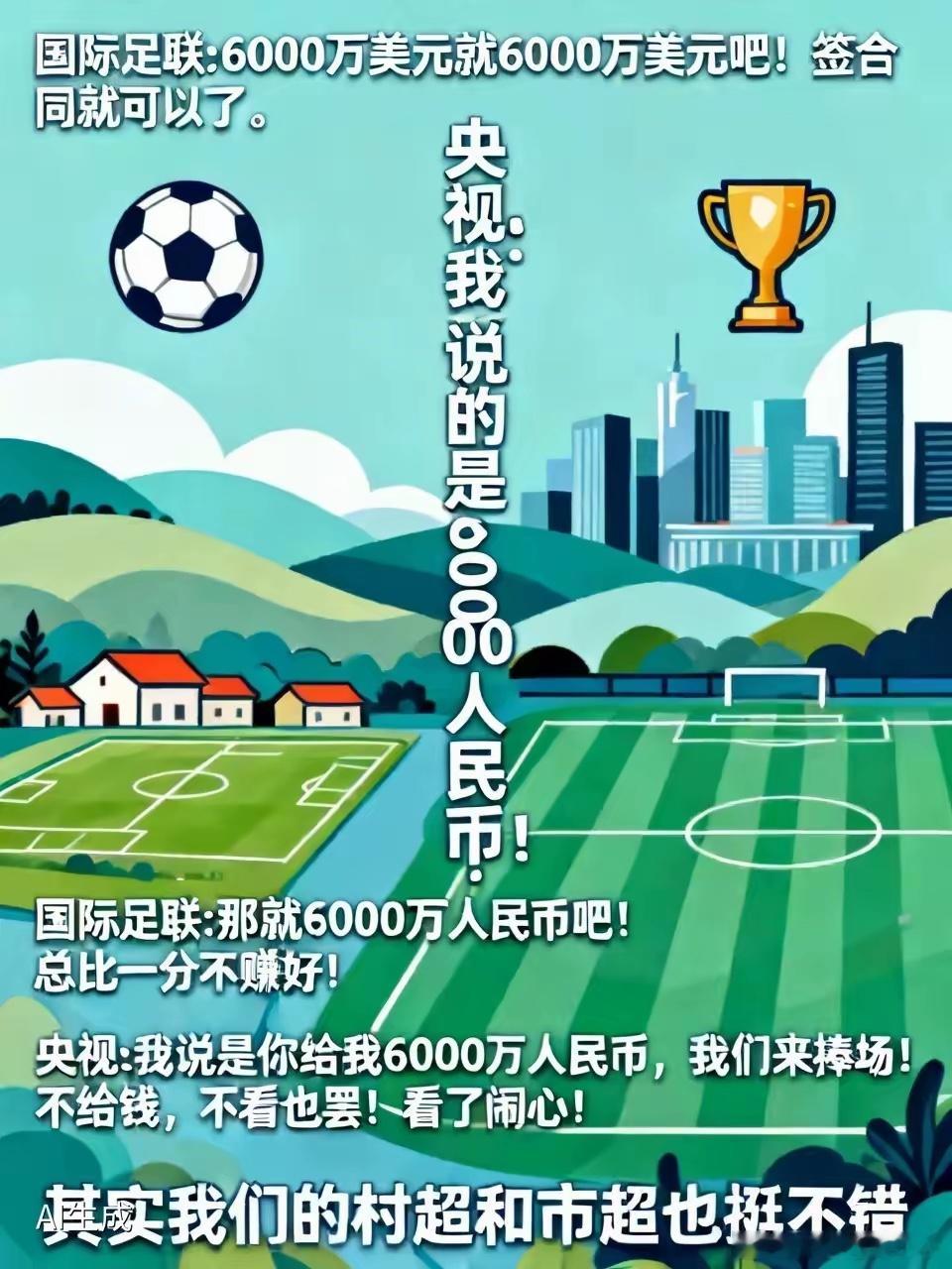 听说国际足联准备向央视妥协，让央视给6000万就给直播权，结果央视没鸟对方。说心