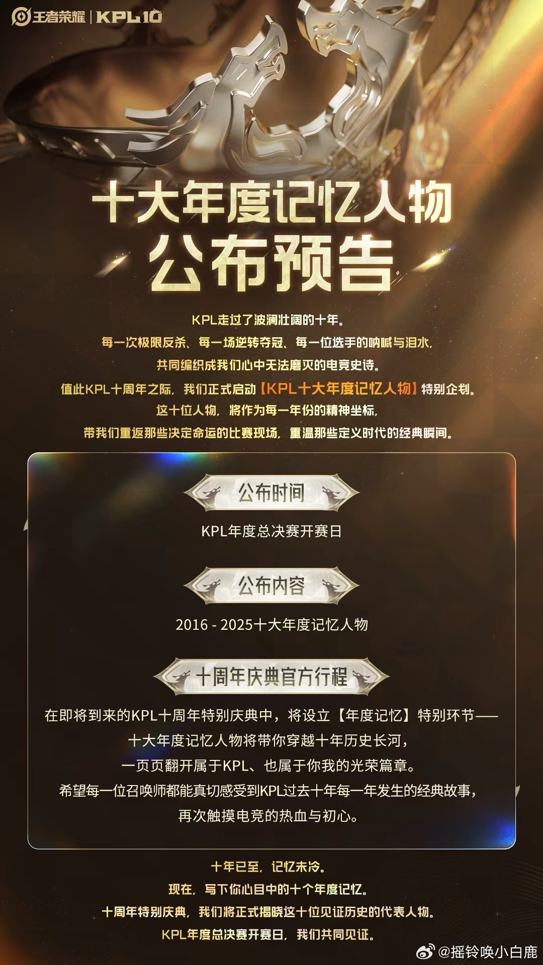 KPL十周年特别庆典KPL十大年度记忆人物【KPL十周年重磅发布】2026年