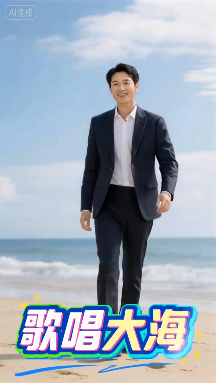 帅歌漫步海滩，听大海唱歌。
