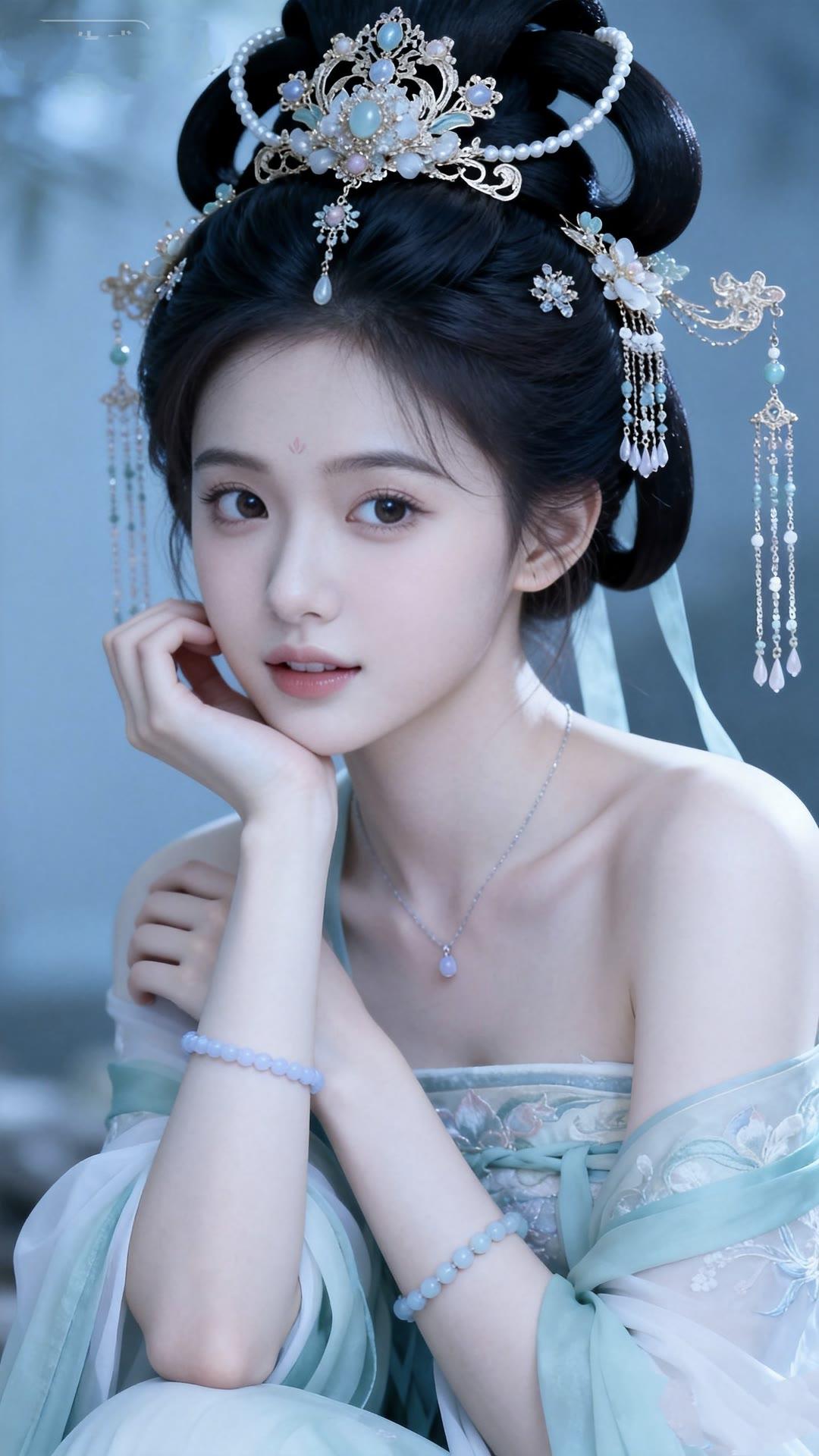 梦幻古风少女，精致发饰，温婉动人