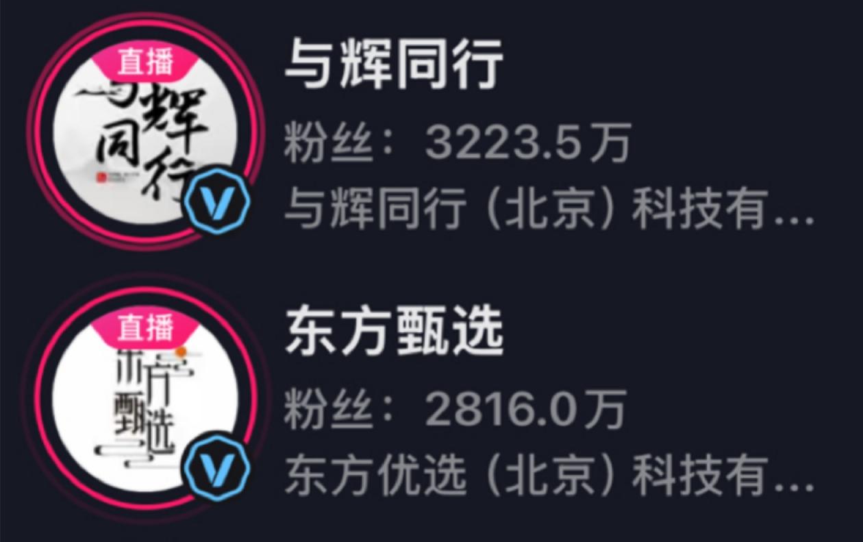 与辉同行粉丝量已超3200万，东方甄选却持续掉粉，两者差距拉到400多万。回