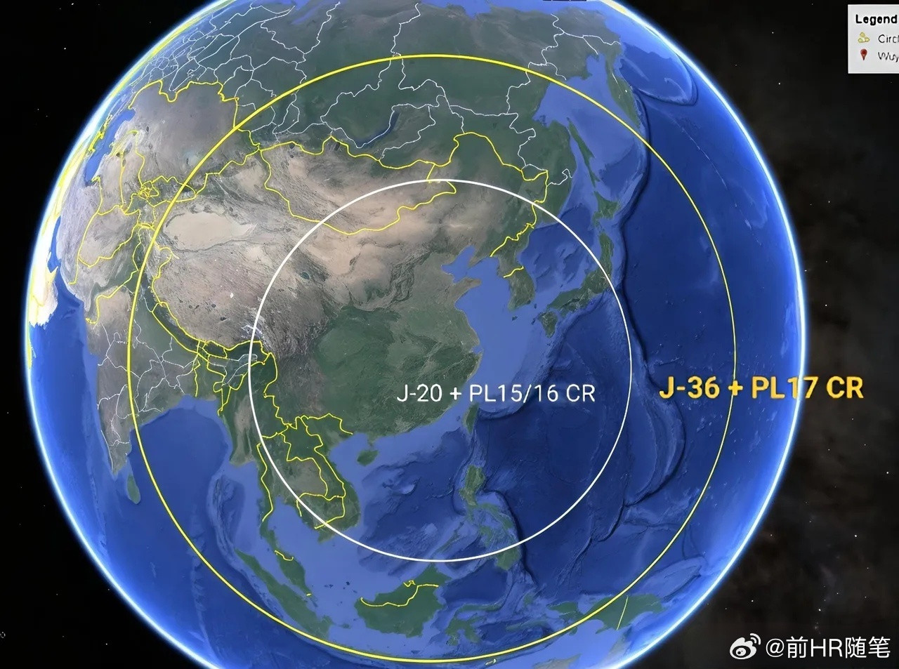 歼36打击范围大得吓人：国外网友画了歼-20和歼-36的打击范围，以各自内油作战
