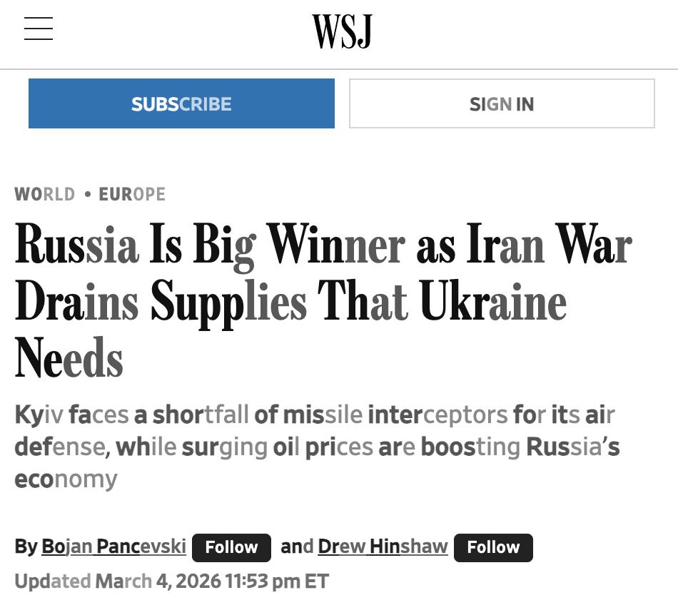 外媒：俄罗斯正成为美国与伊朗军事冲突的最大受益者。由于伊朗导弹攻击消耗了大量