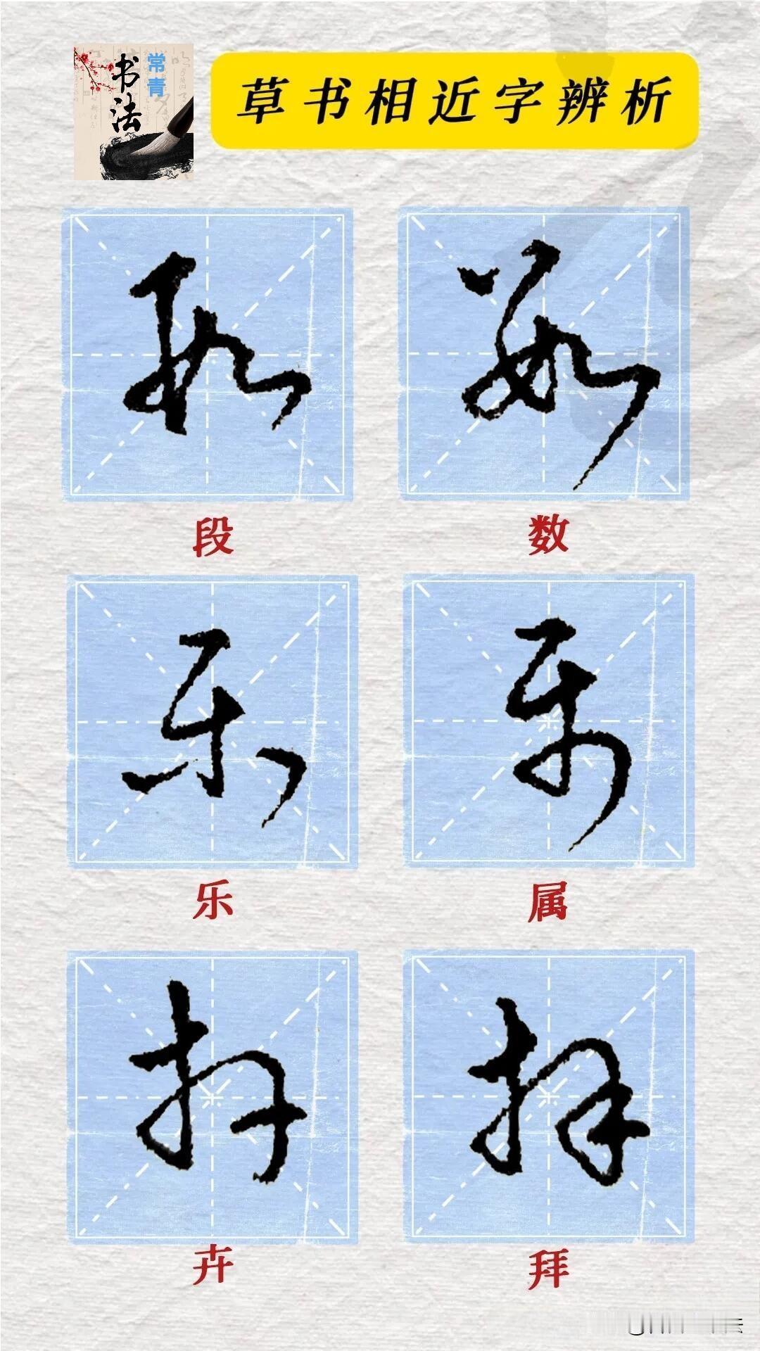 学草书最容易认错的字，差一笔便是另一个字很多人练草书，只顾摹写形态，忽略相