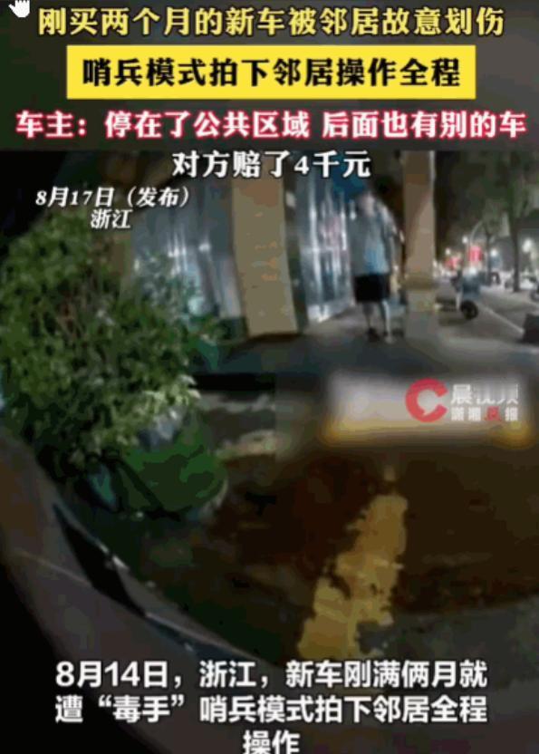 天生坏种！浙江，一车主刚买两个月的新车，规规矩矩停在谁都能停的公共区域。谁知半夜