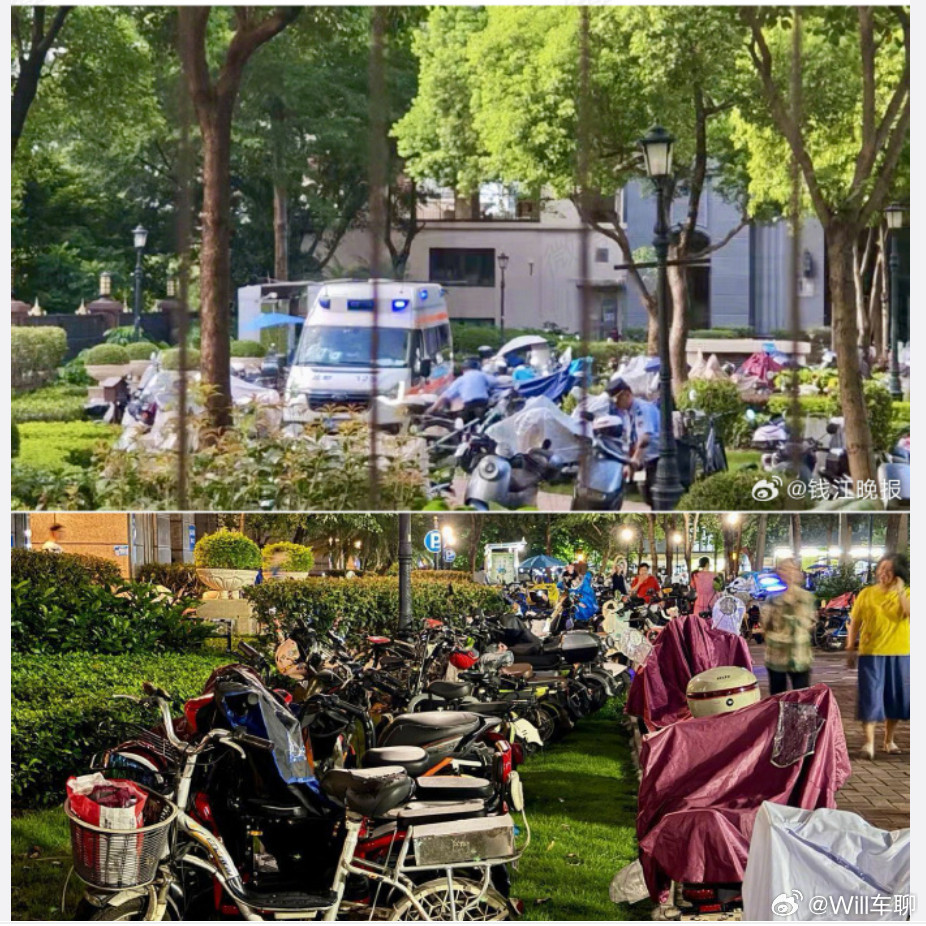 广州一小区整治电动车堵了救护车典型的拆了东墙补西墙。之前停在地下夹层的两千辆电