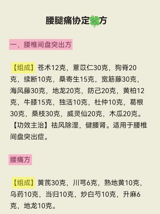腰腿疼协定方—还不快收藏！！！