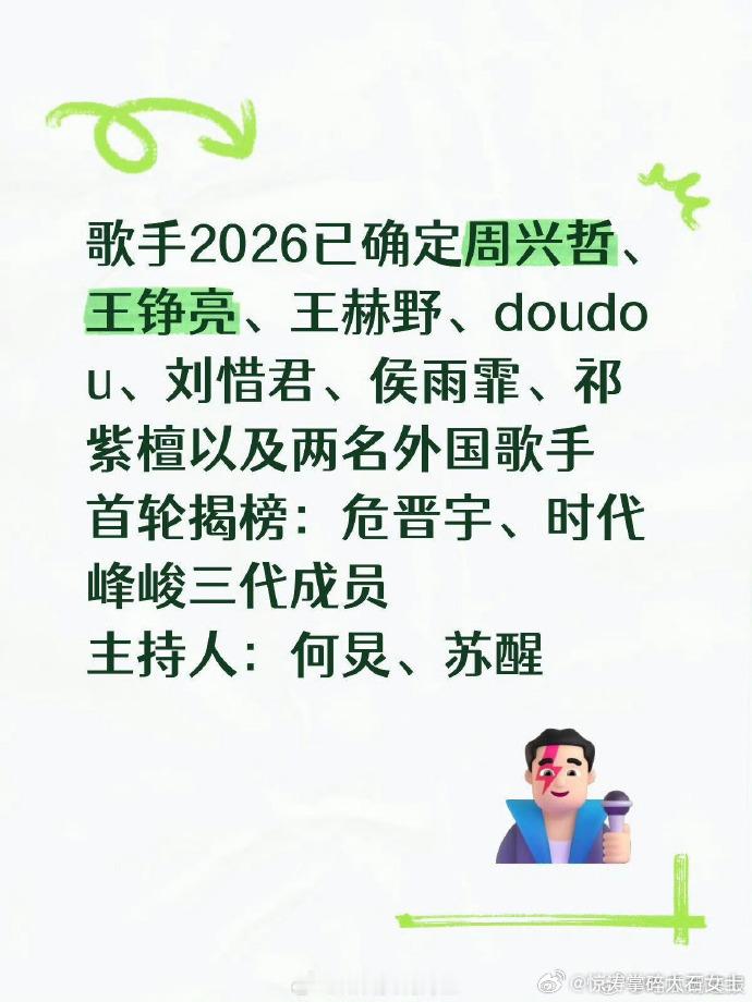网传歌手2026已确定阵容歌手2026网传已确定阵容网上有网传消息称，《歌手