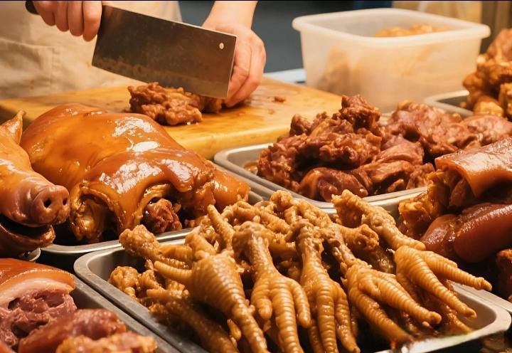 企业效益不好，村里郭师傅今年改行做起了卤肉生意，他的摊前经常都会有一些聋哑残疾人