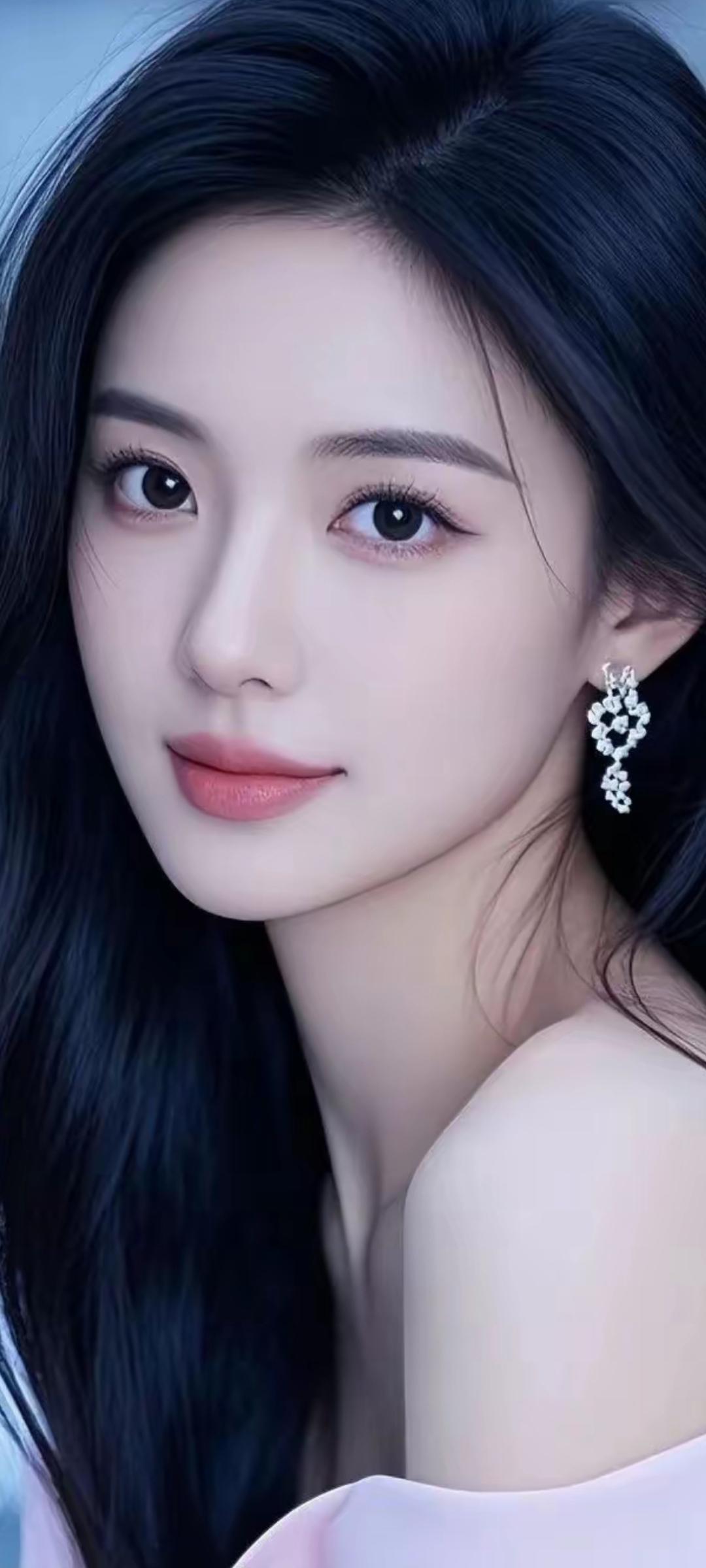 优雅黑发，动人眼眸，闪耀耳饰，尽显温柔魅力