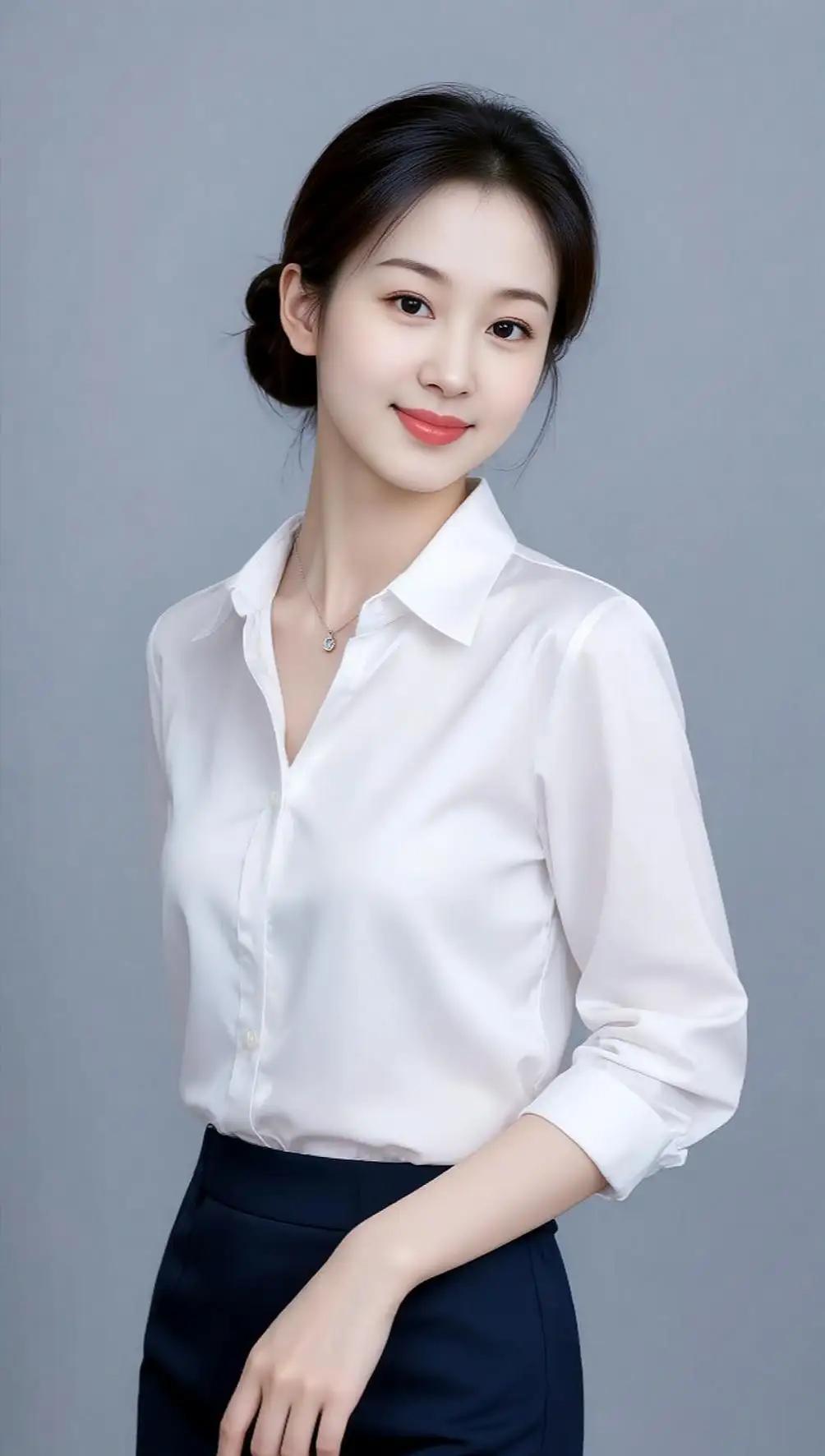 优雅白领风，简约白衬衫搭配深蓝色裤子，清新自然，气质满分🌟🍎🌴