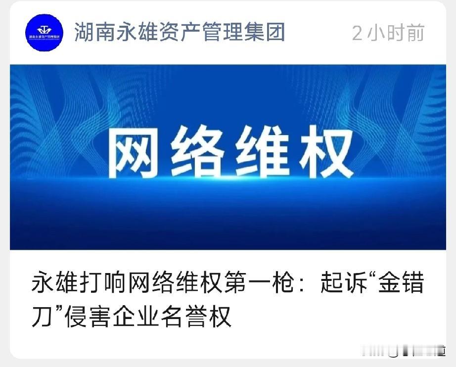 湖南永雄催收公司起诉博主金错刀，索赔50万元。湖南永雄催收公司的几千字长文，我一