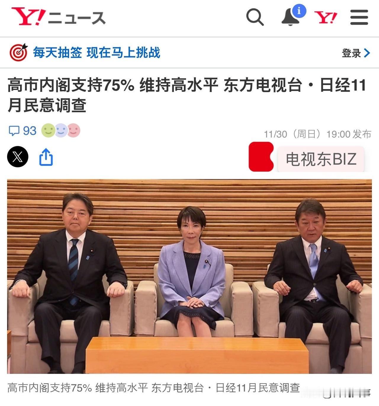 高市早苗的最新民调出来了，75个%，比上个月的民调增加了1%。民调高说明不了