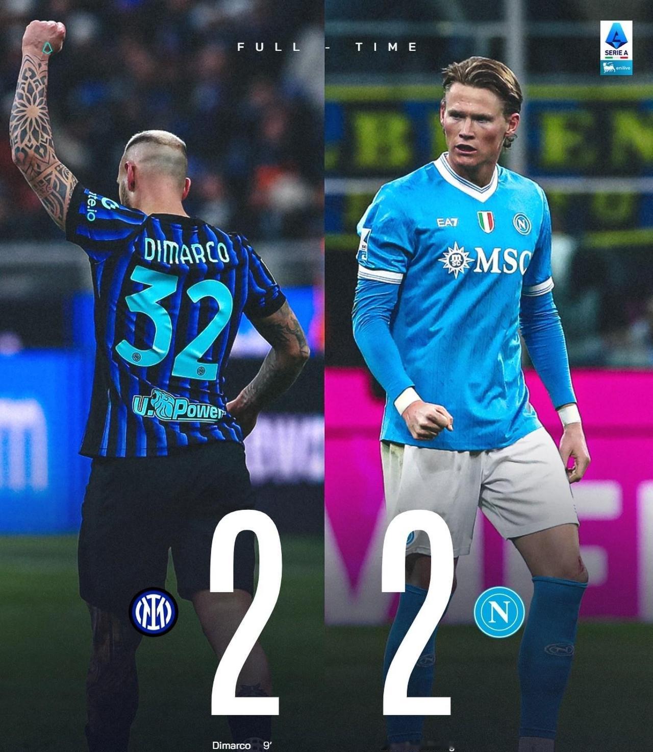 那不勒斯逃过一劫，国际米兰强强对话拿下第一分！比赛结束哨响时，梅阿查球场的记分牌