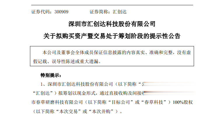 300909, 筹划收购股权!