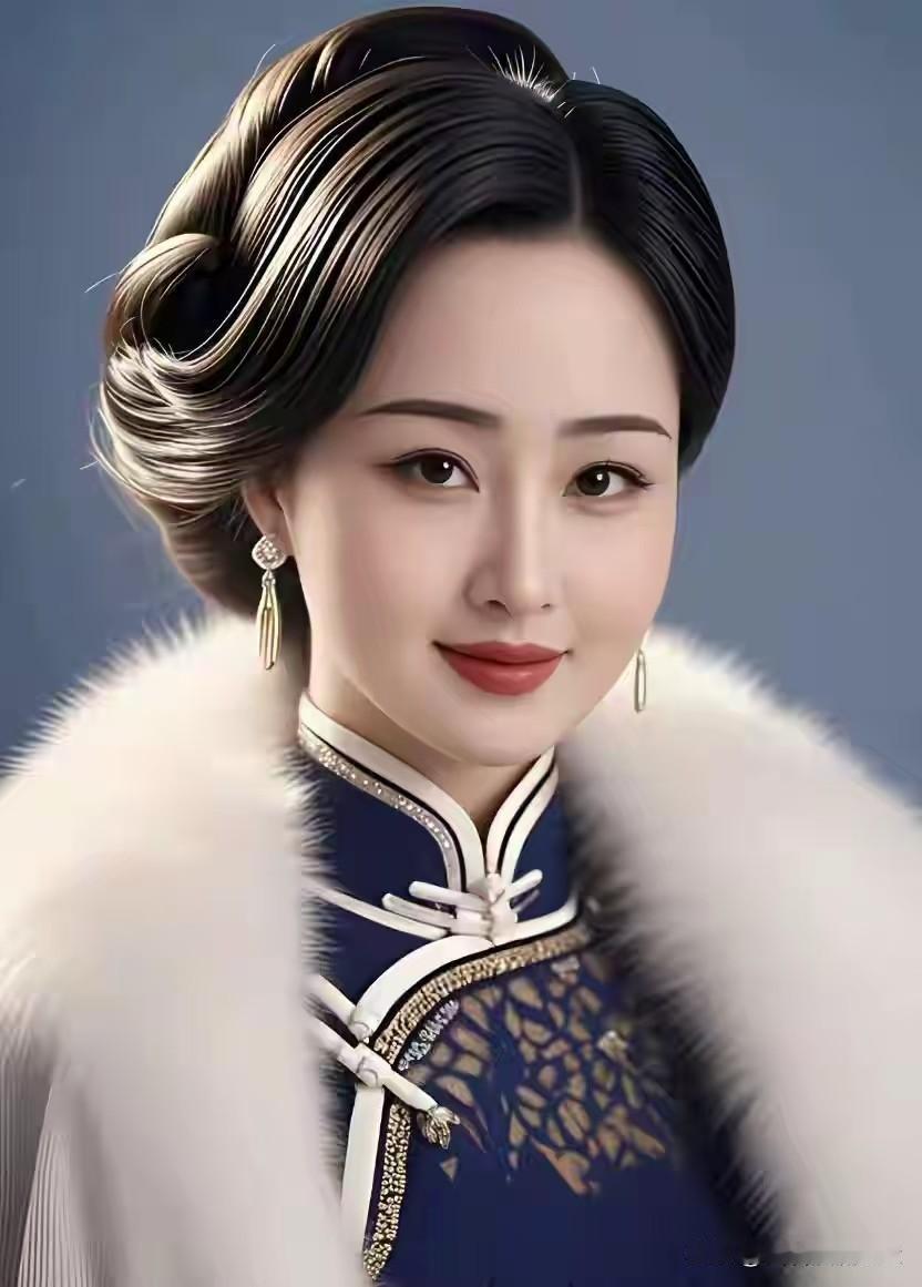 清平乐·冬妍云鬟轻绾，玉暖貂裘软。蓝锦旗袍金缕浅，凝就风华温婉。眸含星子