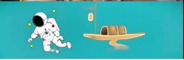 〔看图猜地名〕图中画面有两个；航天服装你来穿；船儿也就叫小舟；谐音猜个地