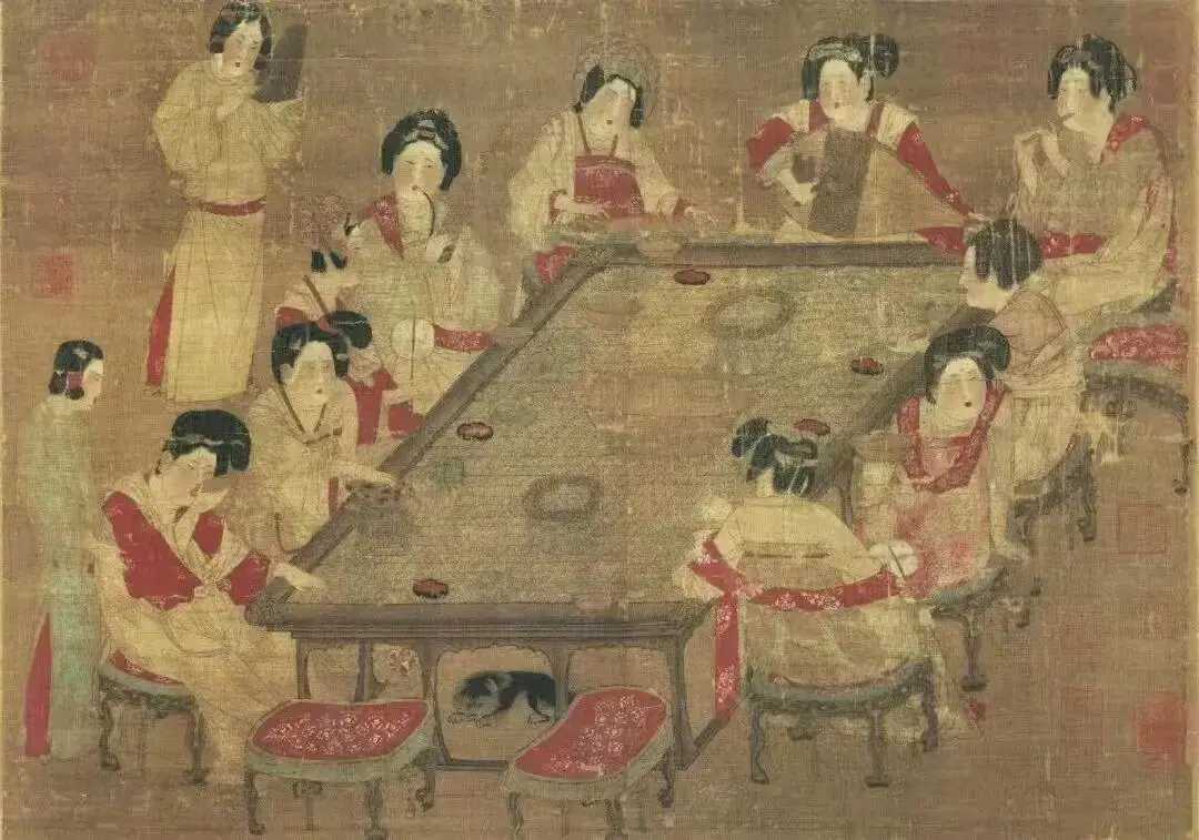 唐佚名《唐人宫乐图》 绢本设色画，现藏于 台北故宫博物院，中国十大传世名画之