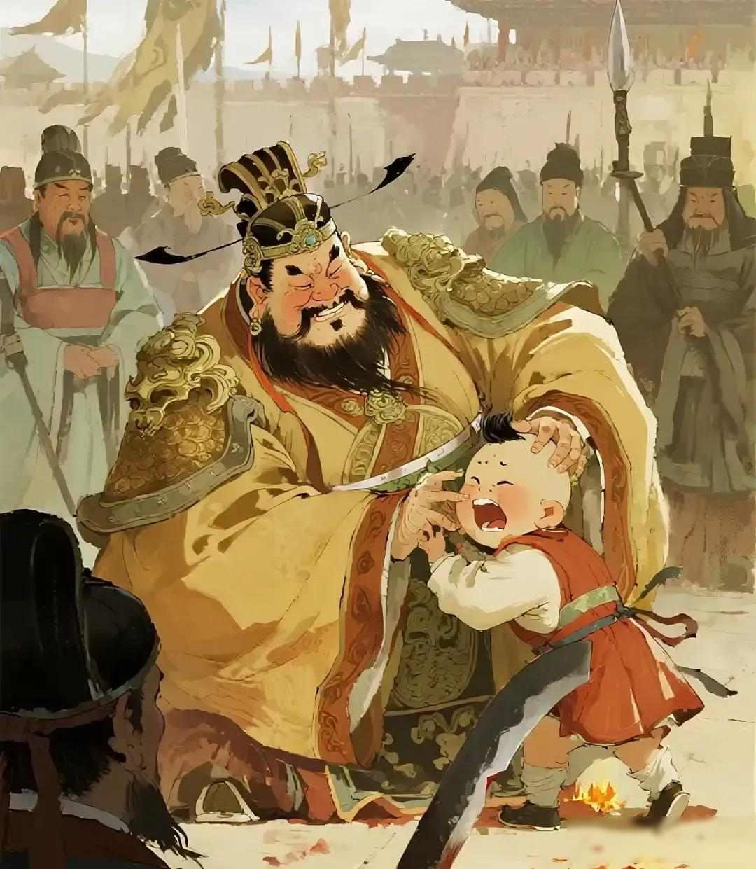 348年，石虎将亲生儿子石宣当众活剐，却还不解气，又将他挖掉眼睛，砍断四肢，活活
