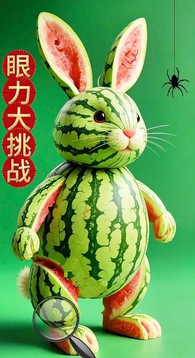 眼力终极桃战！西瓜兔里藏着3张人脸，据说只有10%的人能找全。聪明无敌的你，快来