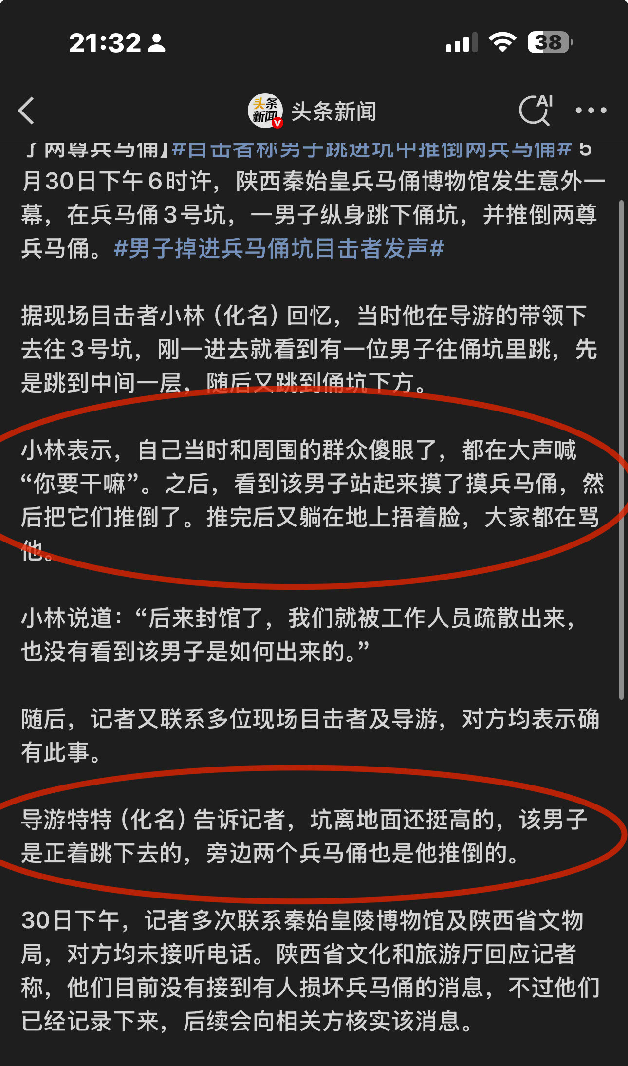 还以为这人是不小心掉下去才损坏兵马俑的，原来是故意推倒的啊？🌚真刑兵马俑​