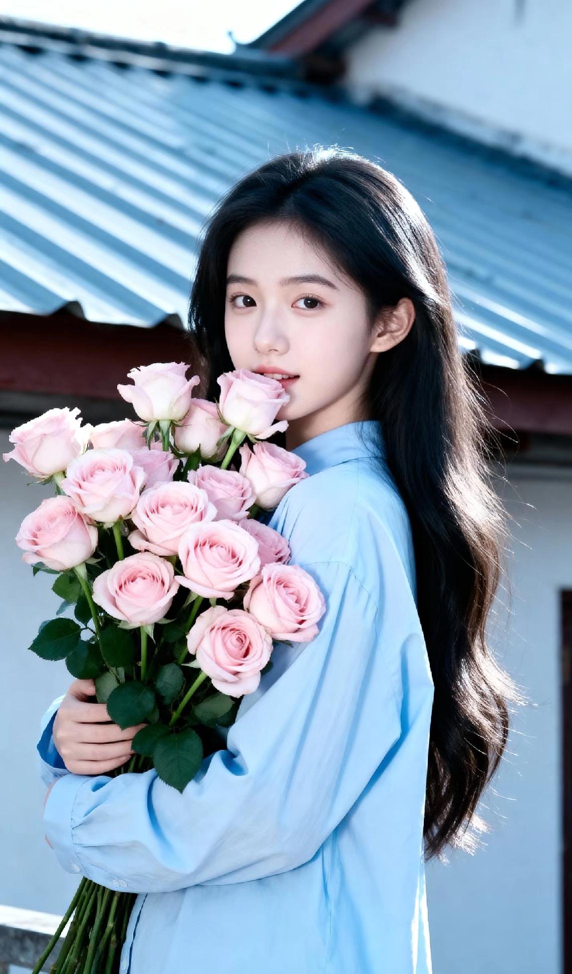 光之影少女与粉玫瑰的浪漫邂逅🌹💕