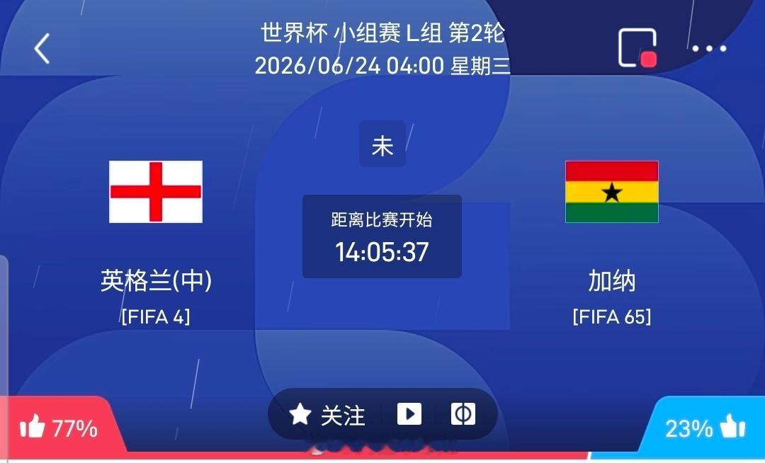 【足球】周二046世界杯方向：英格兰vs加纳世界杯：英格兰VS加纳时间：2026