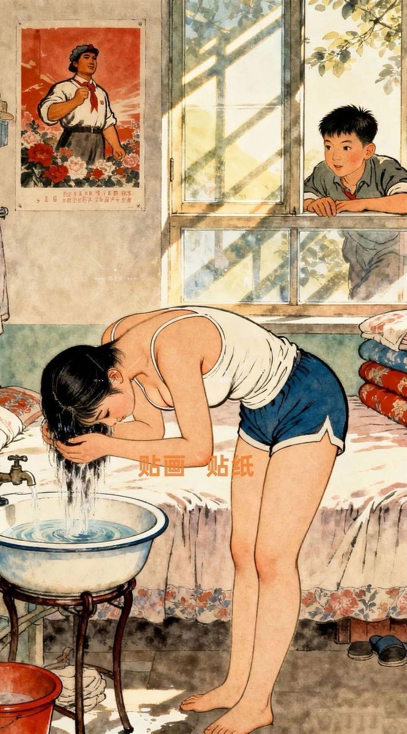 那时，少儿不懂事，在窗外看老师洗头…娃眼中的老师上学时候的眼镜