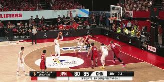 霸气！胡金秋单手劈扣锁定胜局！在昨晚男篮亚洲杯预选赛中国队对阵日本队的第四节比