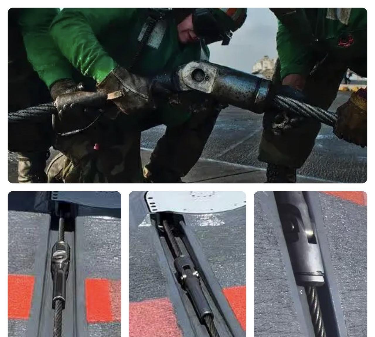 对比福特号与17舰的阻拦索快接头，你会发现无论是结构还是尺寸，不说是一模一样吧，