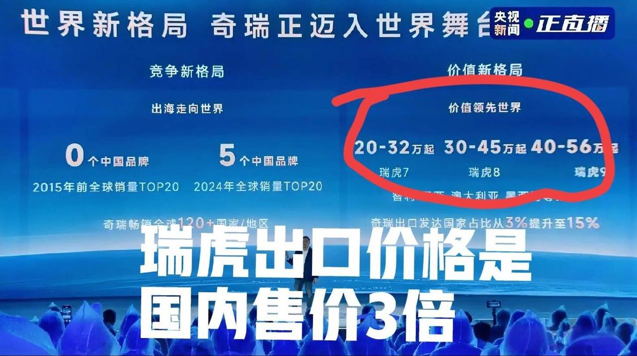 奇瑞瑞虎的出口价格在国外是国内的三倍，我们来看看这个数据！瑞虎7，海外20~3
